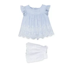 Completo Blusa e Gonna in Pizzo Sangallo Baby Bambina