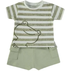 Completo 2 Pezzi Maglietta + Pantaloni Corti Kaki Righe 160046
