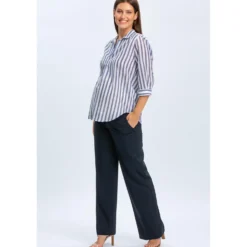 Pantaloni Premaman Blu Scuro a Gamba Larga