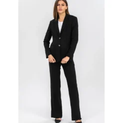 Pantaloni Premaman in Lino Nero a Gamba Leggermente Svasata