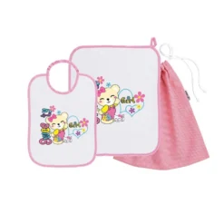 Set Asilo Bimba 3pz Asciugamano Sacchetta Bavaglino