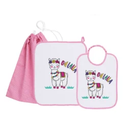 Set Asilo Bimba 3pz Asciugamano Sacchetta Bavaglino