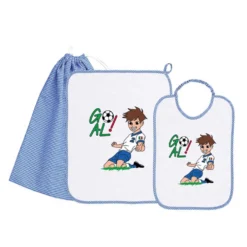 Set Asilo Bimbo 3pz Asciugamano Sacchetta Bavaglino