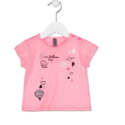 T Shirt Bimba Baby Stampata Rosa Fluo